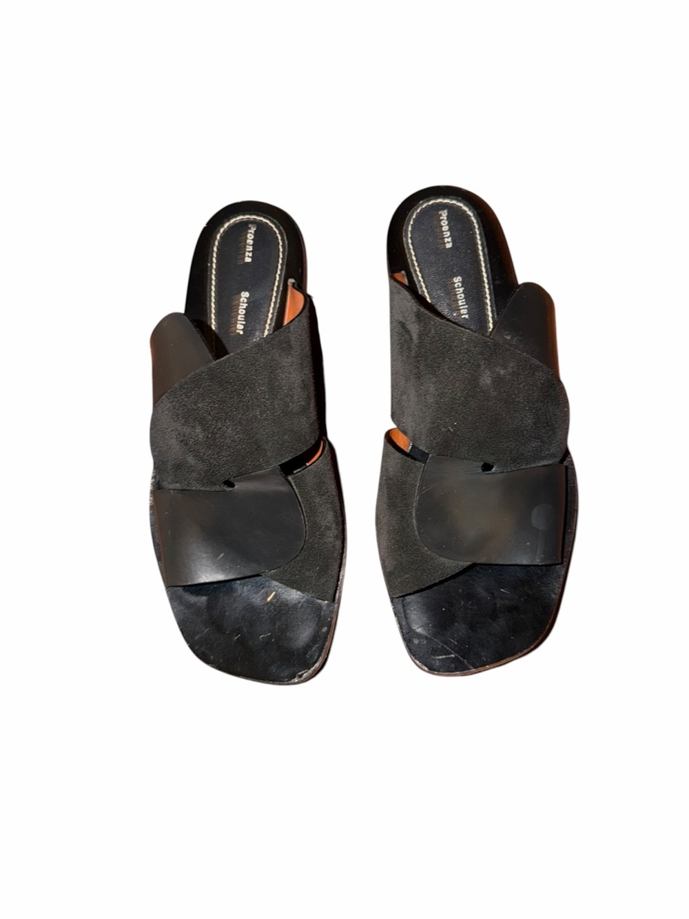 Proenza Schouler Black Leather Suede Slide Sandals Size 40 Made in Italy